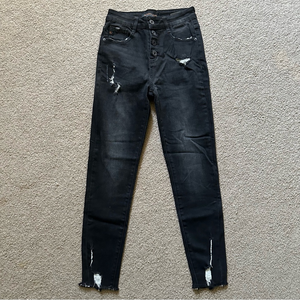 Risen High Rise Black Distressed Jeans Sz 3/26 RDP1005